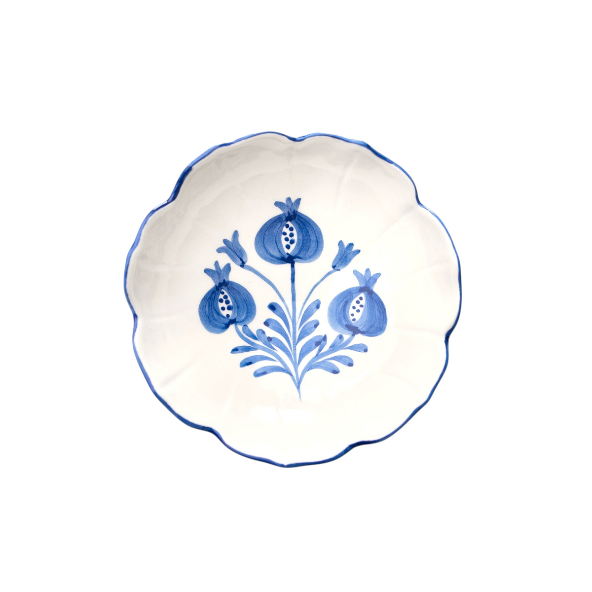 Decorative plate with blue floral design on a white background