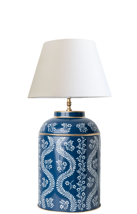 Navy Blue Trellis Leaf Lamp with Shade