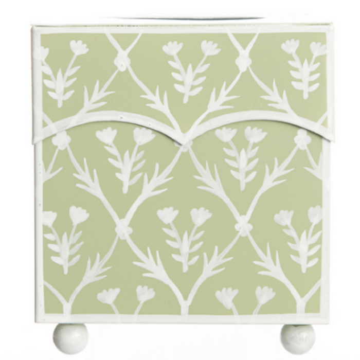 Floral Trellis Print Scalloped Edge Tissue Box Cover - Pale Green