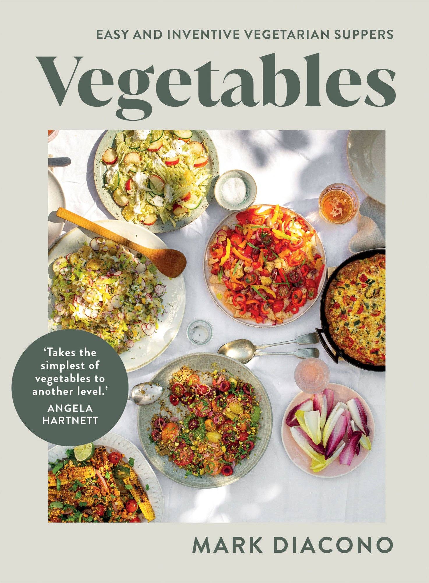 Cover of Vegetables book for vegetarian suppers with food on cover by Mark Diacono