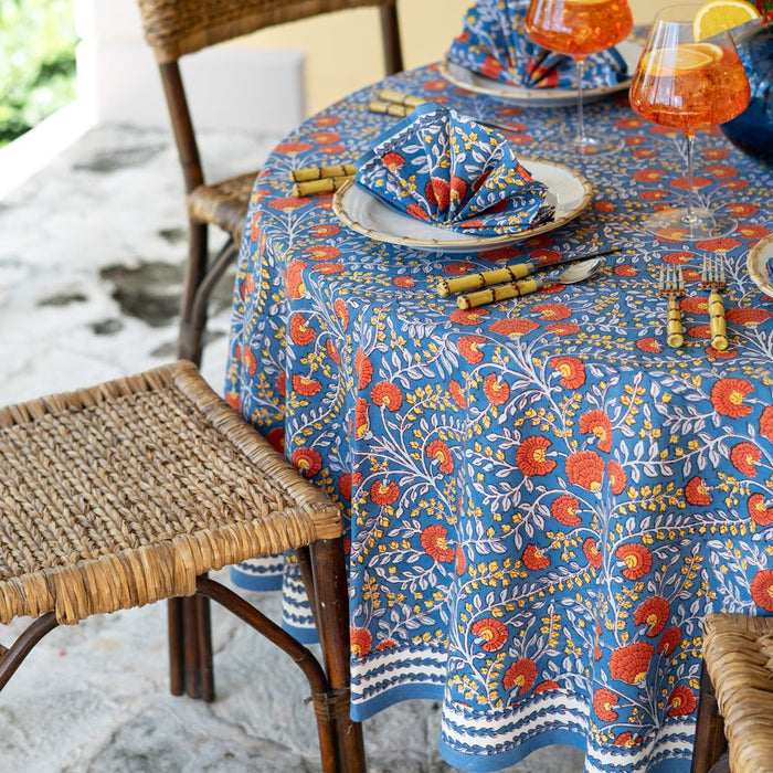 Cactus Flower Blue & Poppy Tablecloth