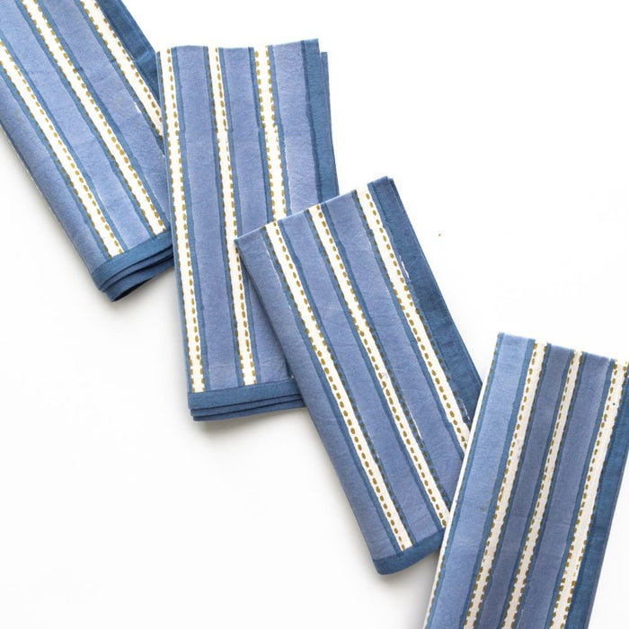 Dotted Stripe Blue Napkin - Set of 4