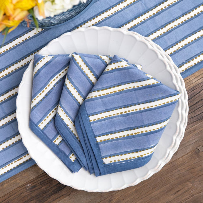 Dotted Stripe Blue Napkin - Set of 4