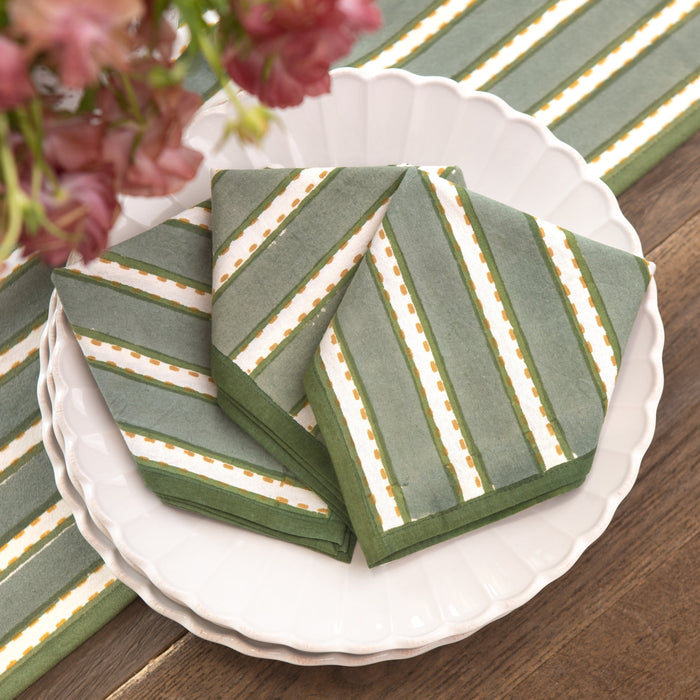 Dotted Stripe Green Napkin - Set of 4