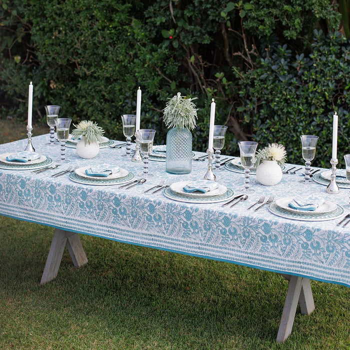 Floral Trellis Aqua Tablecloth