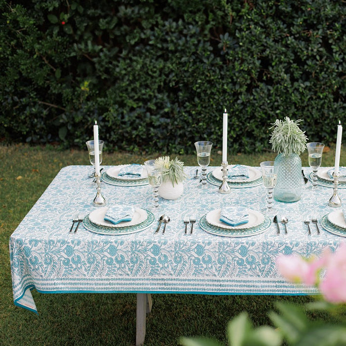 Floral Trellis Aqua Tablecloth