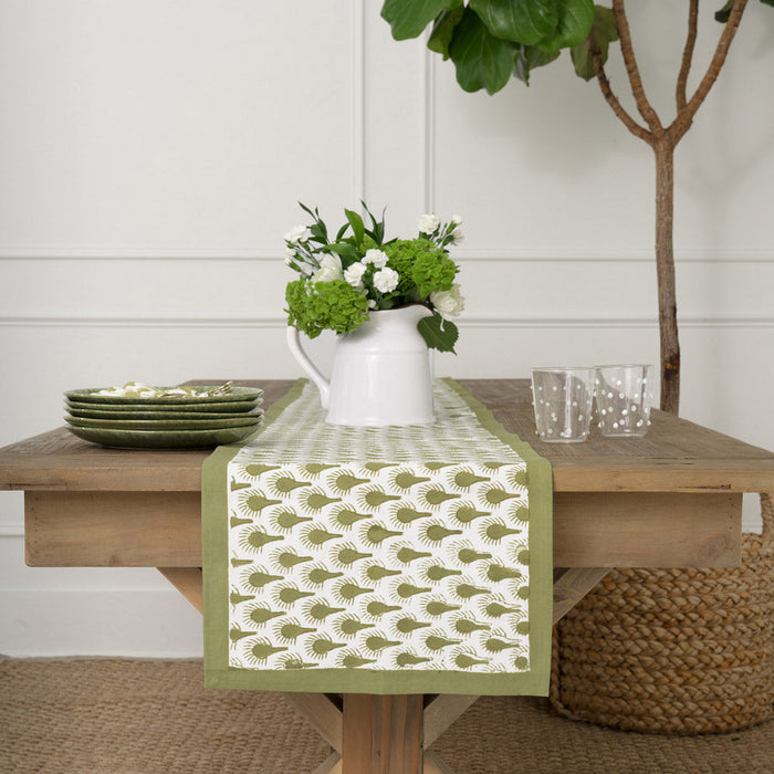 Geo Feather Moss Table Runner