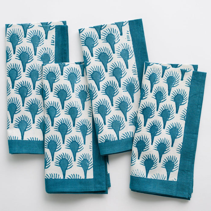 Geo Feather Teal Napkin - Set of 4