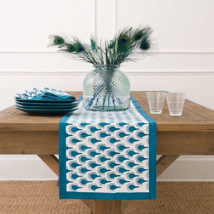 Geo Feather Teal Table Runner