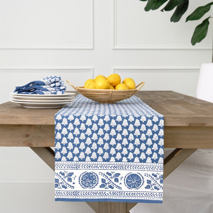 Pom Buti Denim Table Runner