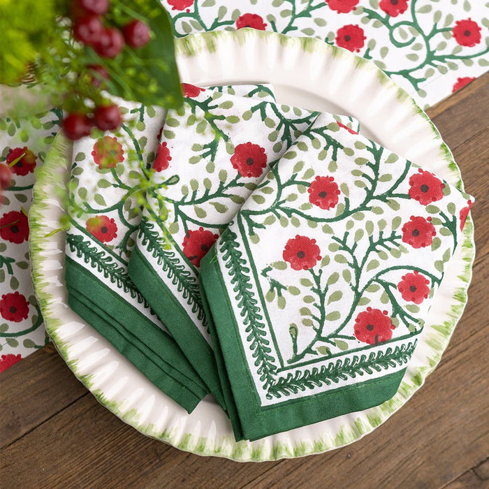 Stephanie Red & Green Napkin - Set of 4