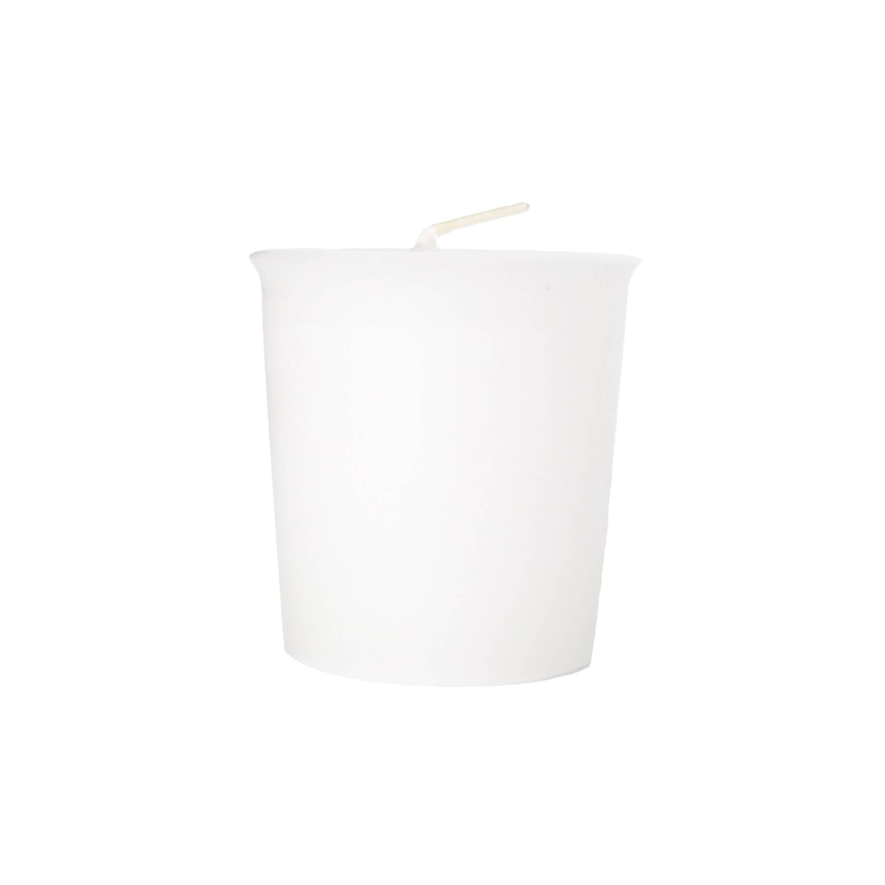 Stark white votive candle on white background