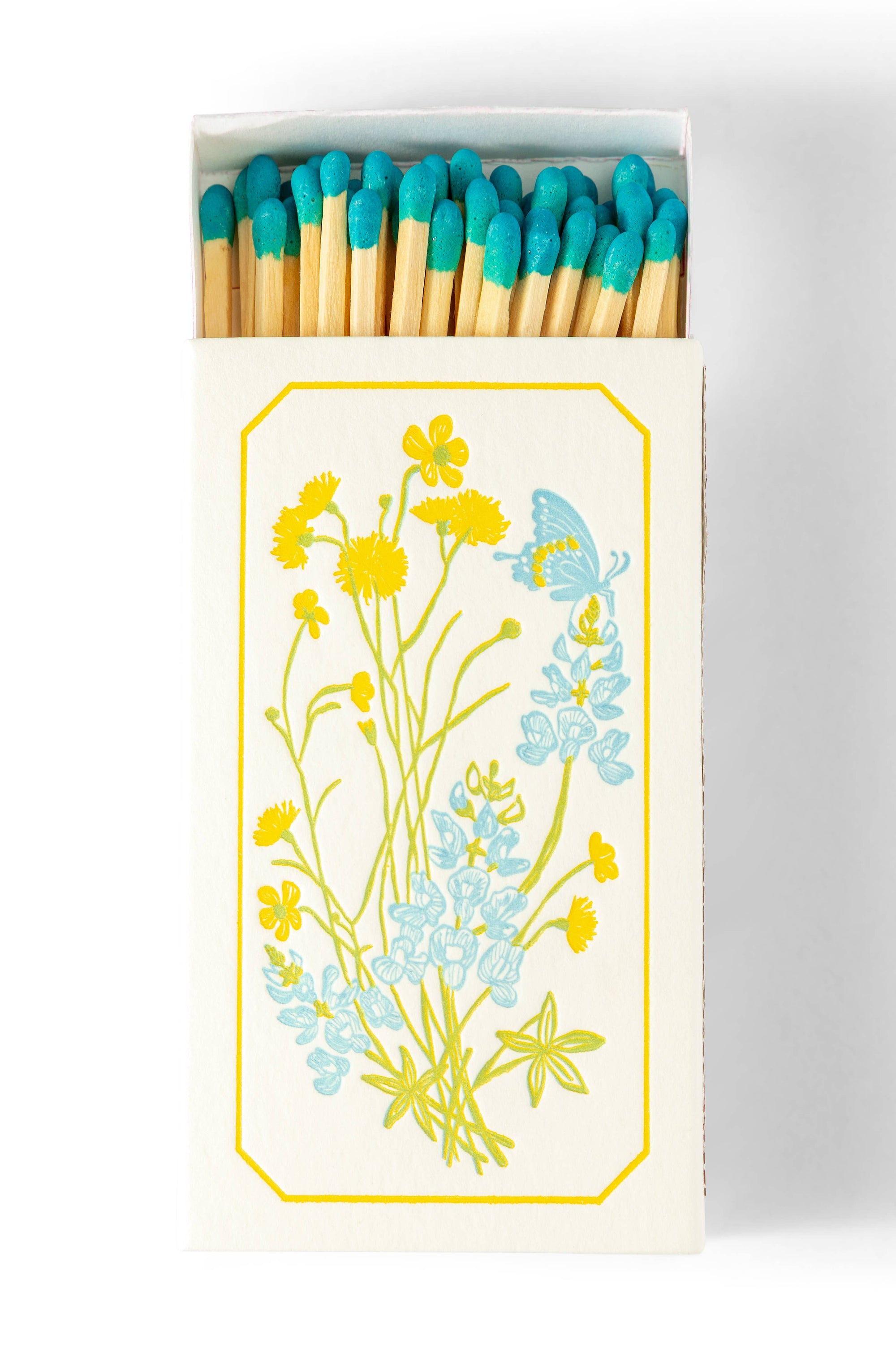 Matchbox with wild flower and butterfly design on box. 
