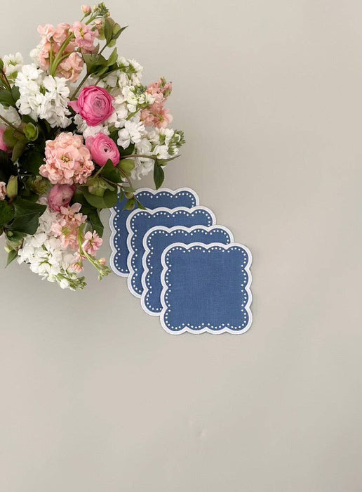 Blue Scalloped Cocktail Napkins - Set of 4