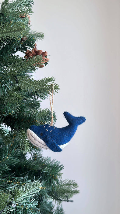 Felted Humpback Whale Ornament - Navy Blue