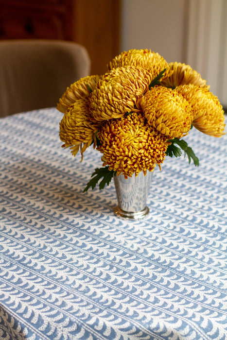 Endless Fleur Tablecloth in Dusty Blue: Rectangular 70" x 120"