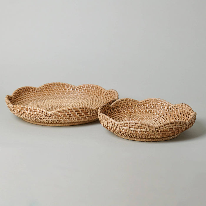 Round Rattan Scalloped Tray, 13"