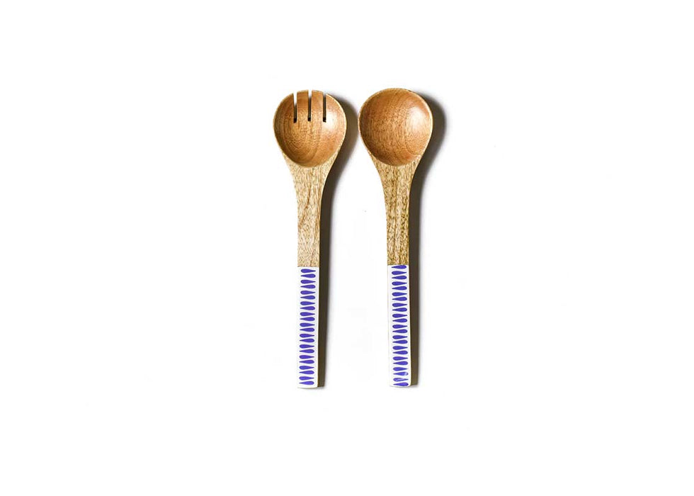 Iris Blue Drop Wood Salad Server Set