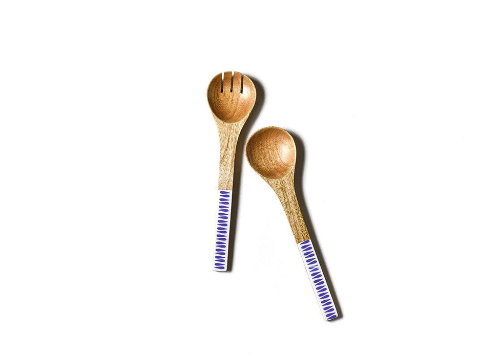 Iris Blue Drop Wood Salad Server Set