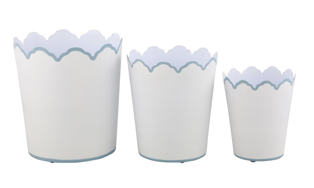 White & Pale Blue Scalloped Waste Paper Baskets