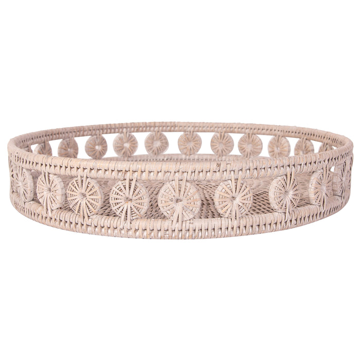 Rattan Round White wash Tray - 16"