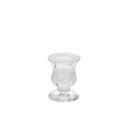 Clear glass candle holder on a white background