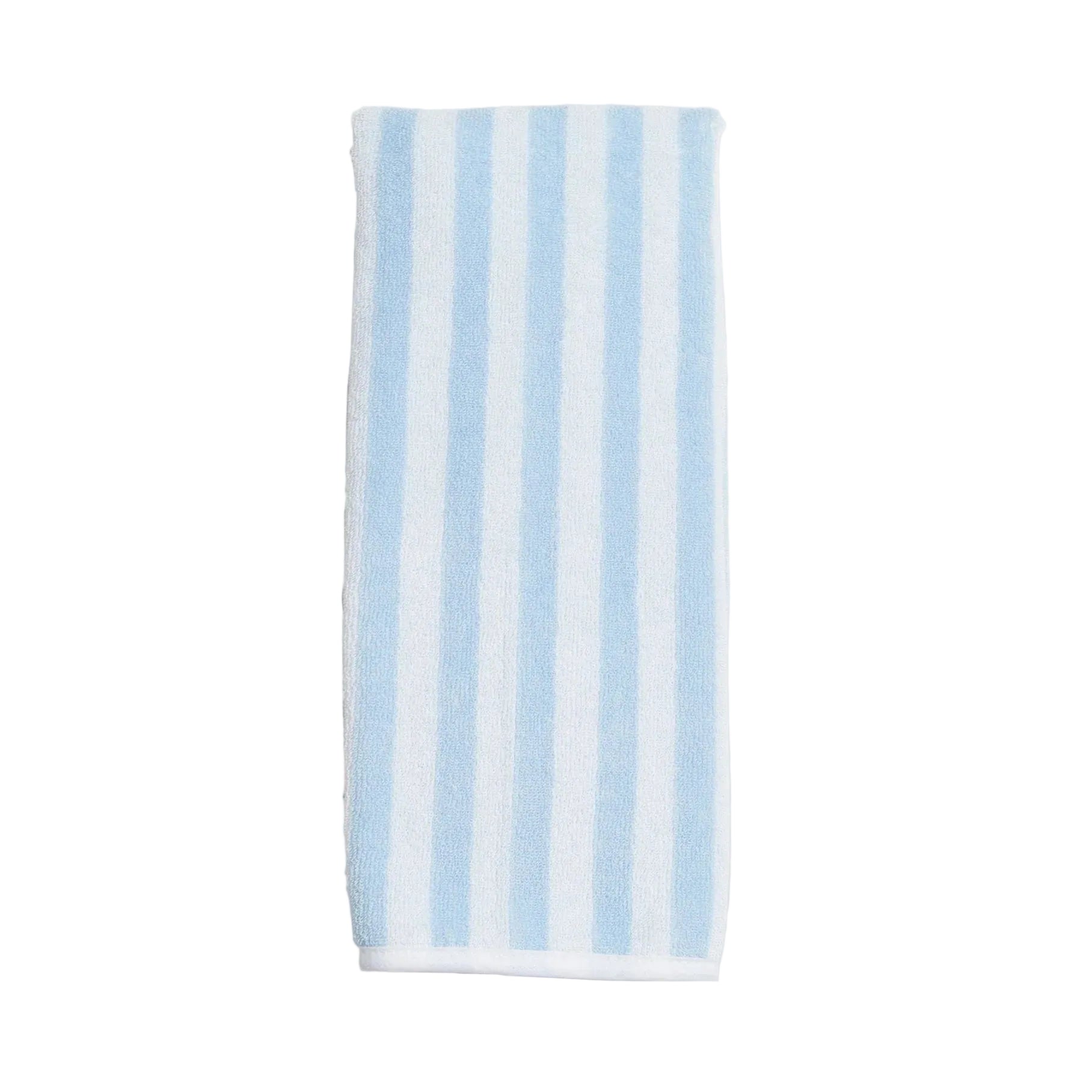 Striped towel with blue and white stripes on a white background