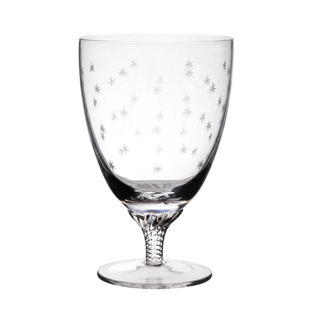 Clear glass with star patterns on a white background