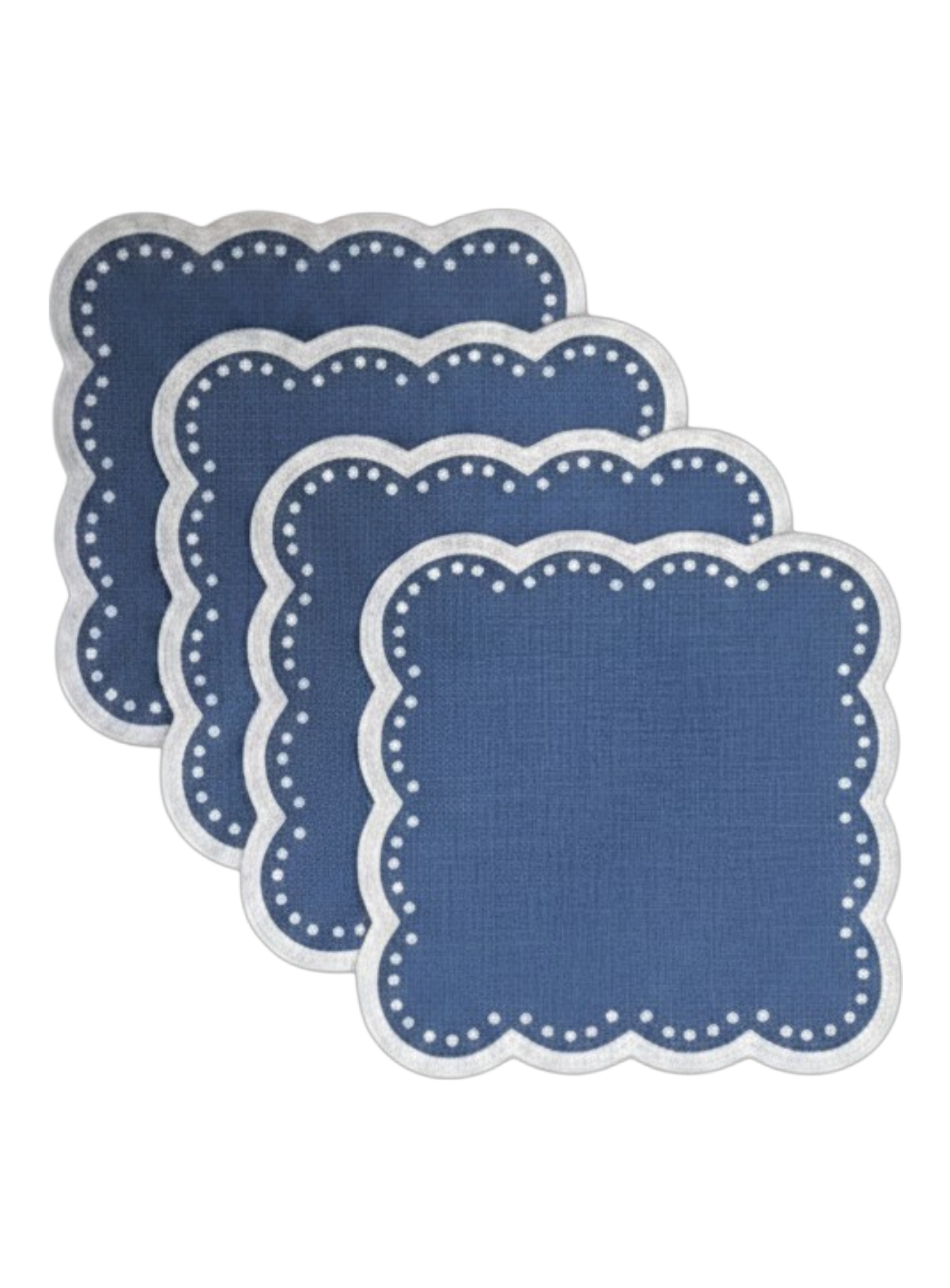 Blue Scalloped Cocktail Napkins - Set of 4