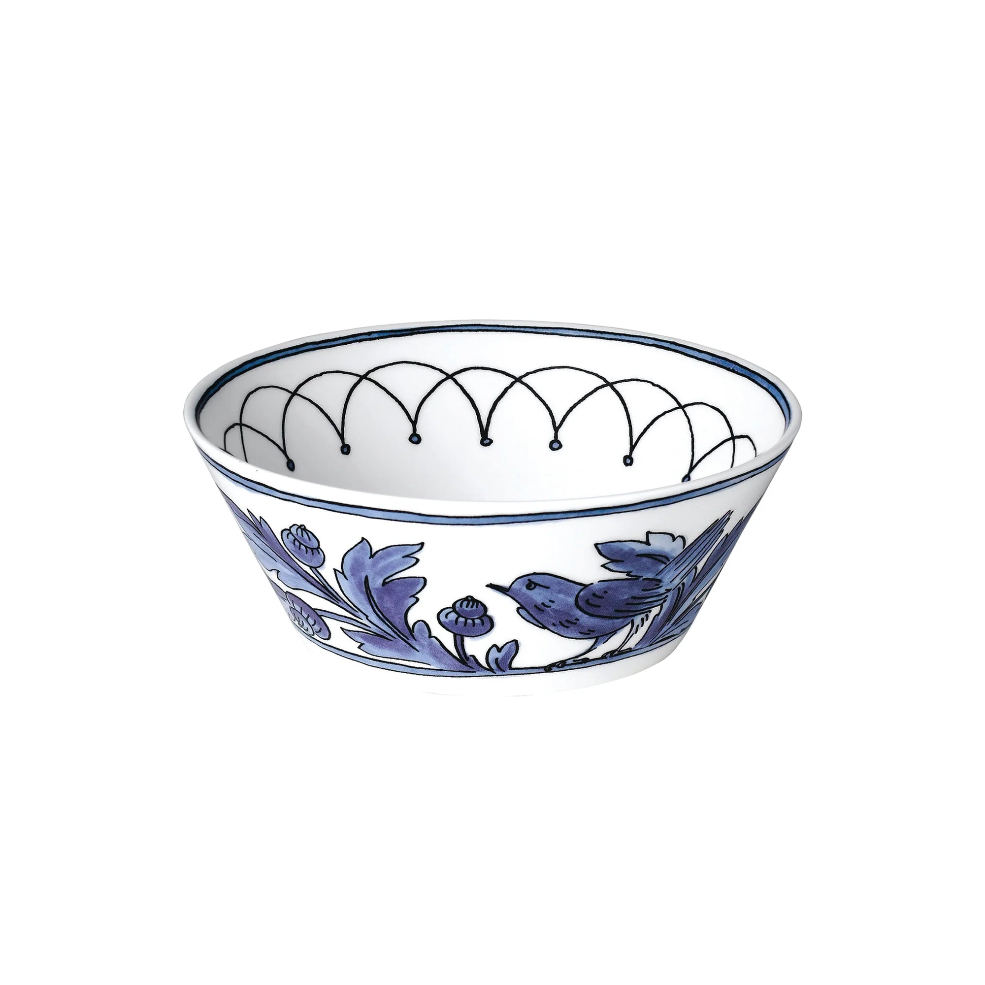 Blue Bird cereal bowl with blue design on white background 