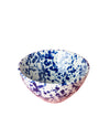 Speckled blue and white bowl on a white background