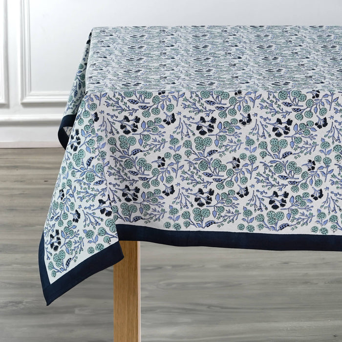 Denim Blue Hand Block Print Cotton Tablecloth