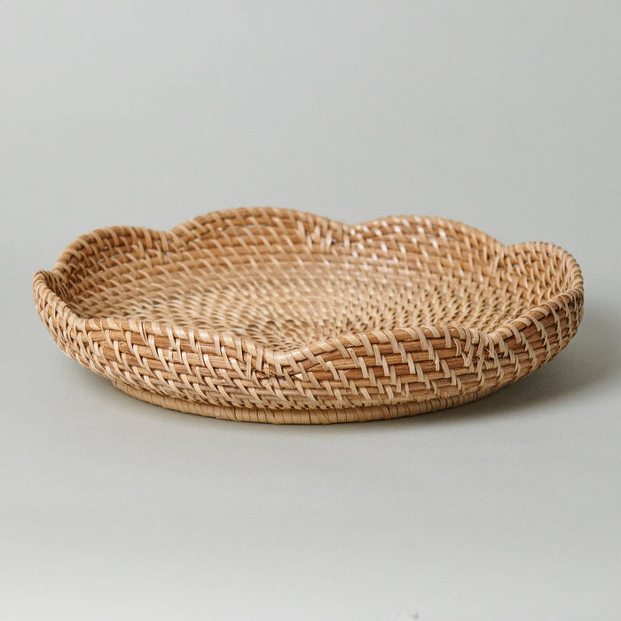 Round Rattan Scalloped Tray, 13"