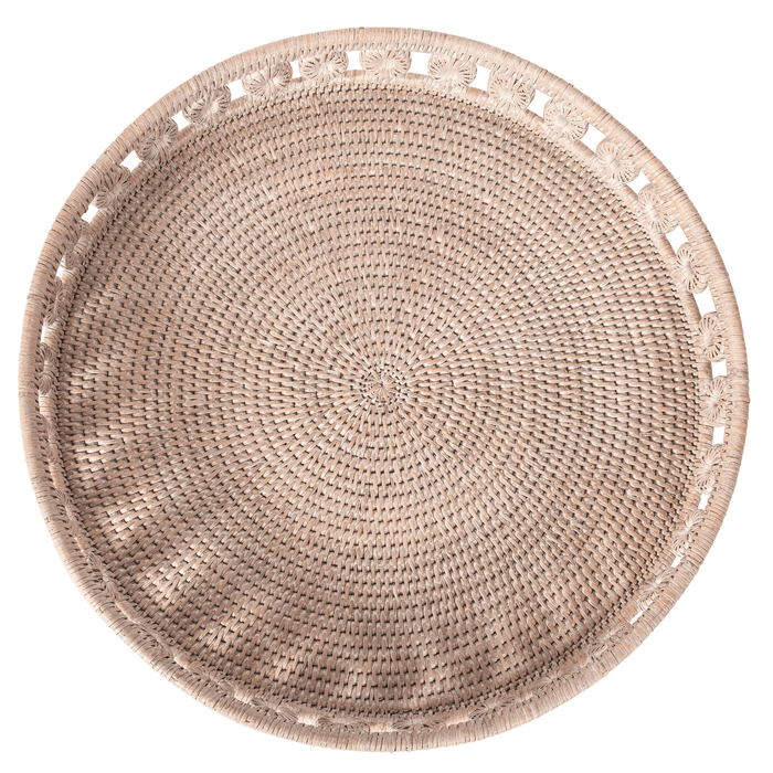 Rattan Round White wash Tray - 16"