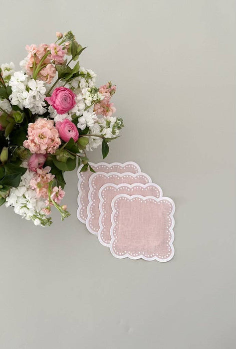 Pink Scalloped Cocktail Napkins - Set of 4