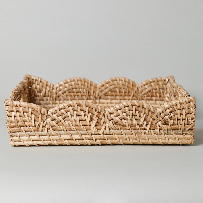 Scalloped Woven Rattan Tray