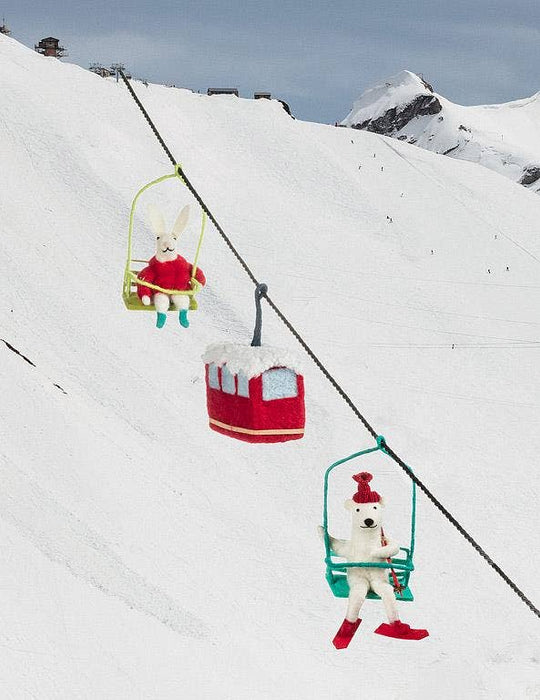 Skiing Bear on Chairlift Ornament - 7"H