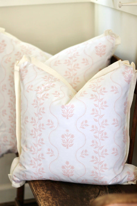 Elizabeth Pillow Covers in Rose with Cream Linen