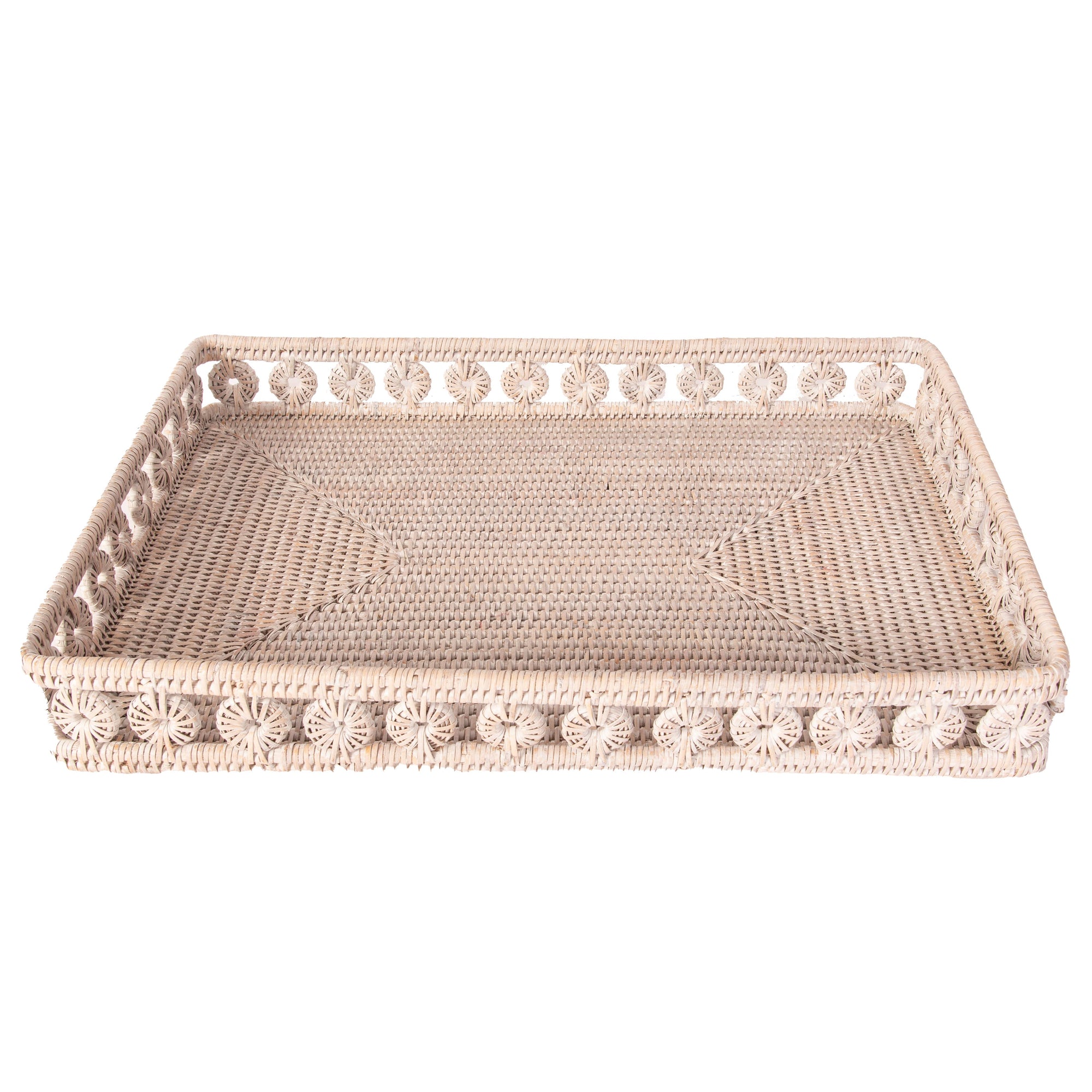 Rattan Inna Design Rectangular Tray – Decorative Serveware: White Wash / 17"