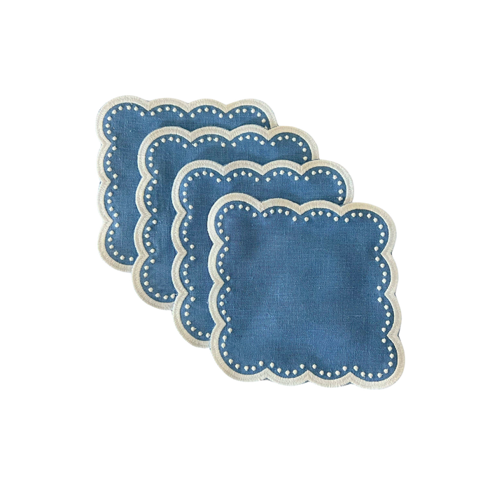 Blue Scalloped Cocktail Napkins - Set of 4