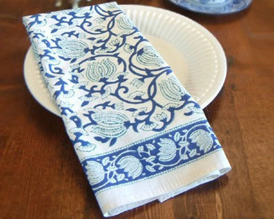 Midnight Lotus - Blue Printed Dinner Napkins - Set of 6