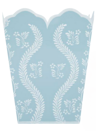 Scalloped Floral Wastepaper Basket - Light Blue