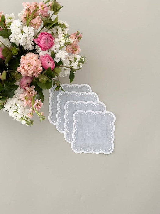 Light Blue Scalloped Cocktail Napkins - set of 4