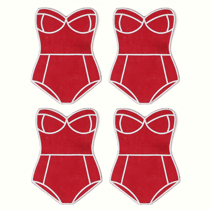 Red Swimsuit Cocktail Napkins - Set of 4