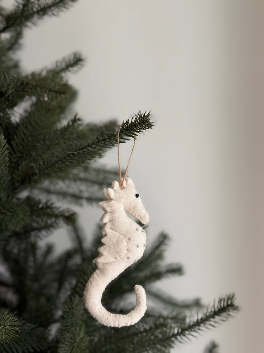 Felt White Seahorse Ornament