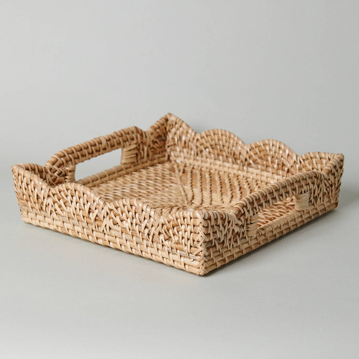 Scalloped Woven Rattan Tray