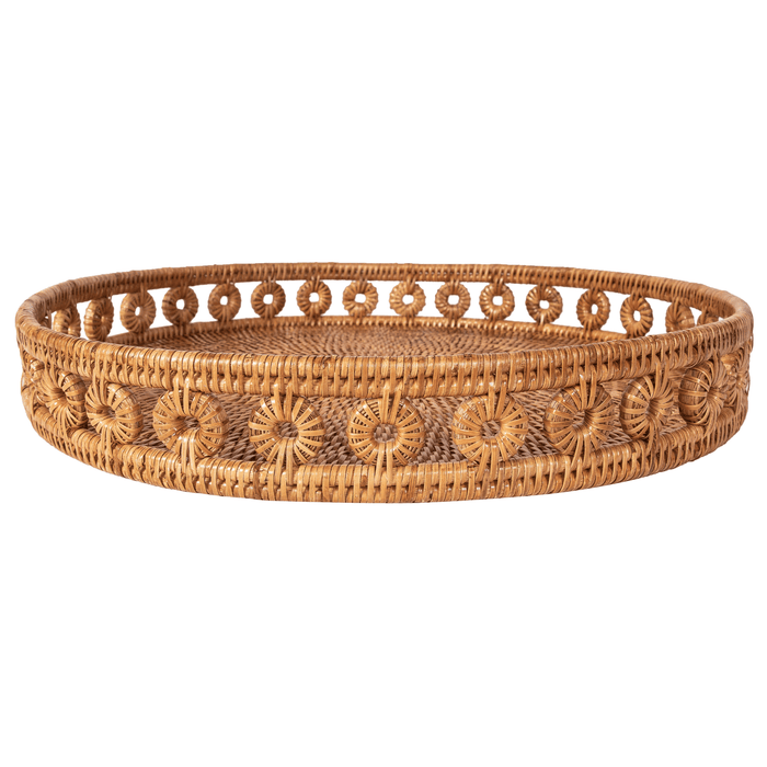 Honey Brown Round Tray with Glass Insert -  16"