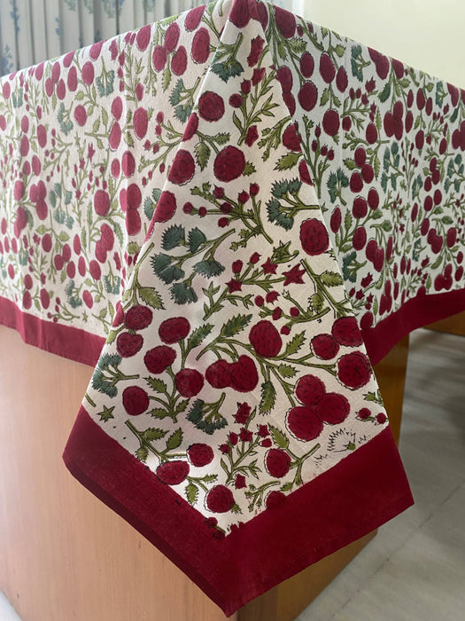 Garnet Red Hand Block Print Tablecloth - 80" x 120"