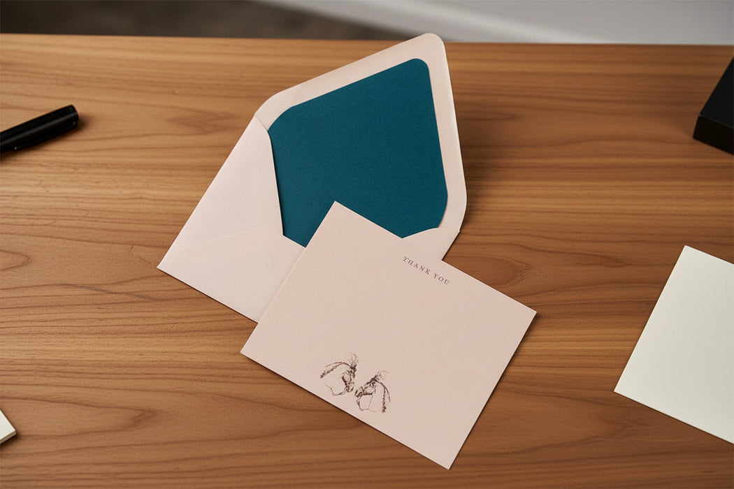 Envelopes and a card on a wooden surface