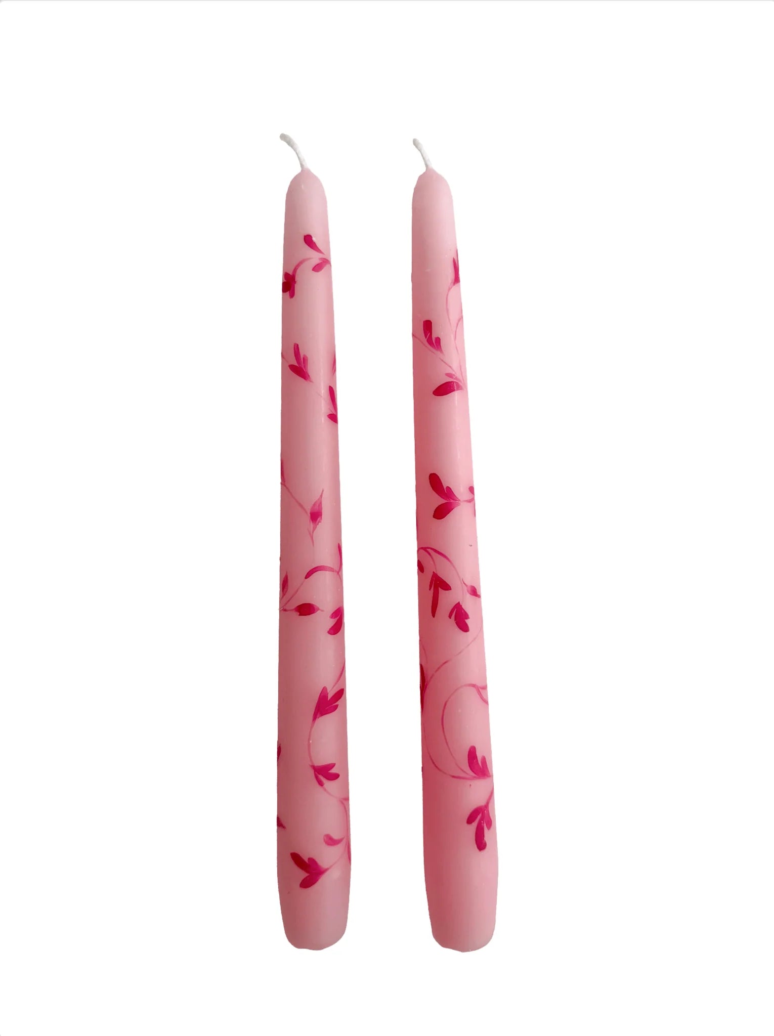 Pink Hand-Painted Taper Candles - Set of 2